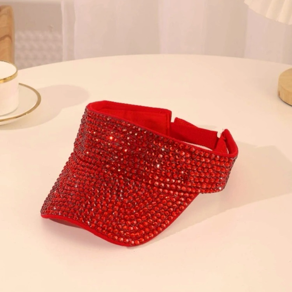 Stunning Red Bling Visors Rhinestones Sport Sun Visor Caps Adjustable